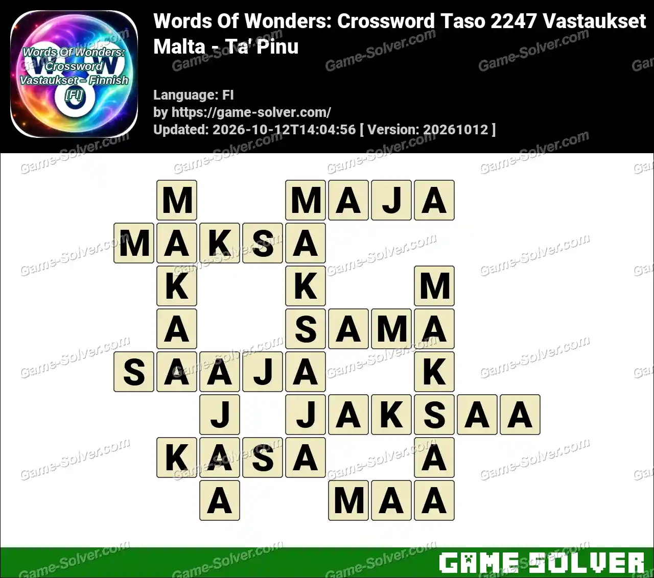 Words Of Wonders: Crossword Taso 2247 Vastaukset – Malta – Ta’ Pinu